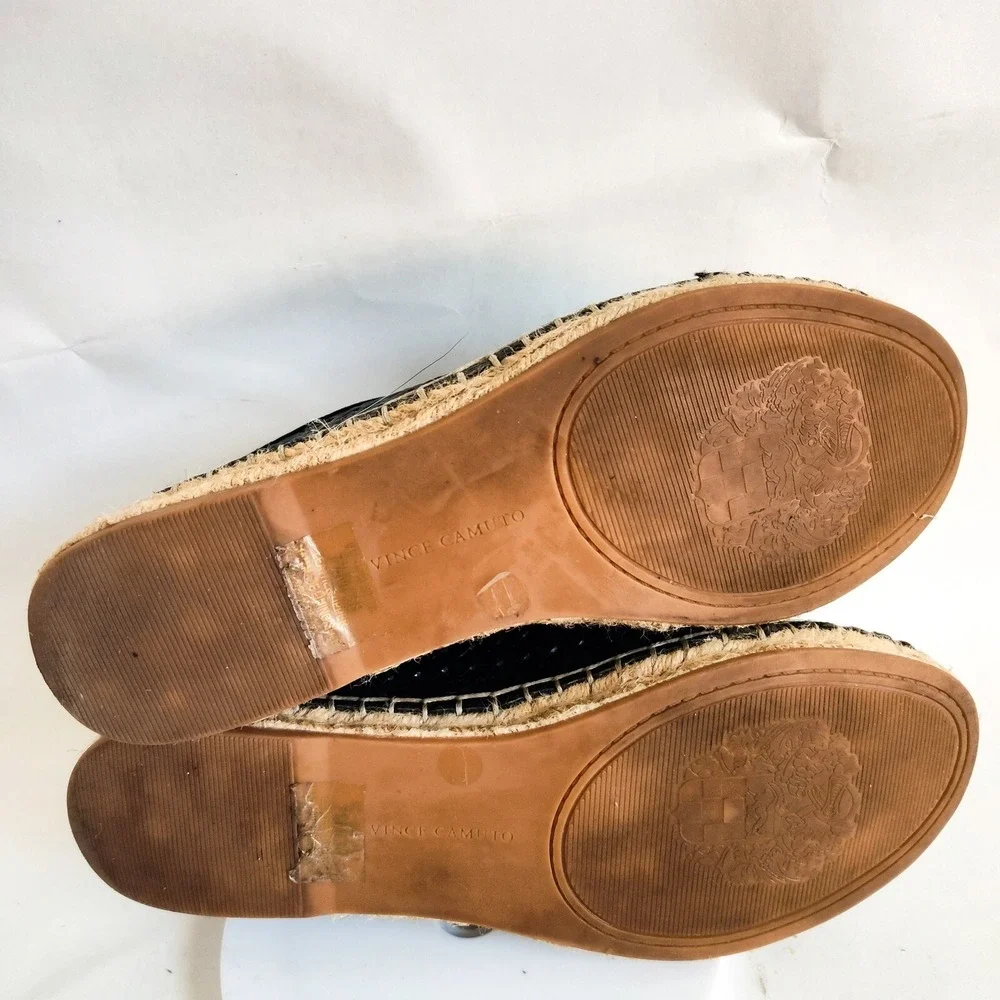 Vince Camuto Espadrilles Flats 7.5 Black Perforated Leather Laser‎ Cut Lace Up